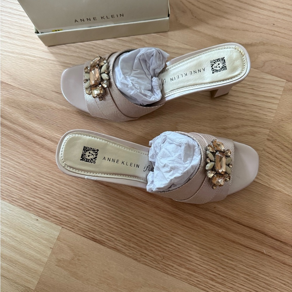 Anne Klein Beige Embellished Sandals - Picture 4 of 6